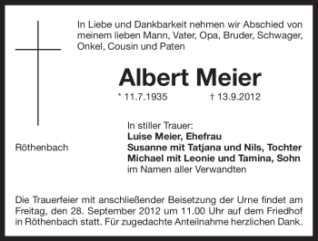 Traueranzeige von Albert Meier von Pegnitz-Zeitung